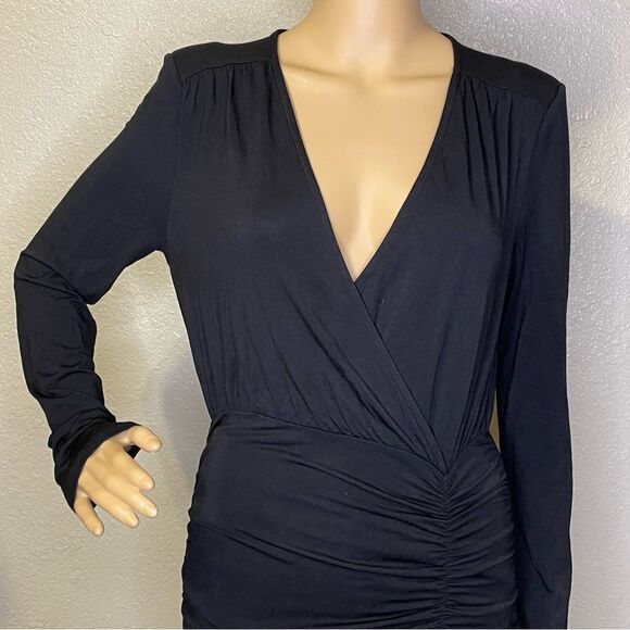 NWT Express Olivia Culpo Bodycon Ruched Long Sleeve Mini Dress Black Size Small - Picture 3 of 11